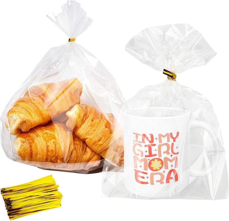 Cidenbio 100 PCS Cellophane Treat Bags, 9x12 In Clear Cellophane Gift Bags with Twist Ties Plastic Goodie Bag for Party Favor Cookie Candy Popcorn Bakery Chocolate Gift Wrapping - Image 1
